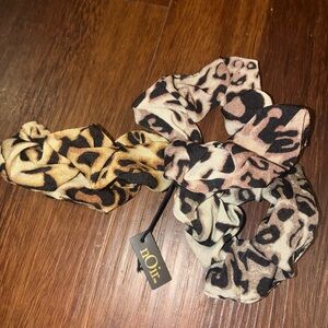 nOir Jewelry Leopard Print Hair Scrunchie Trio in Tan, Pink and Black